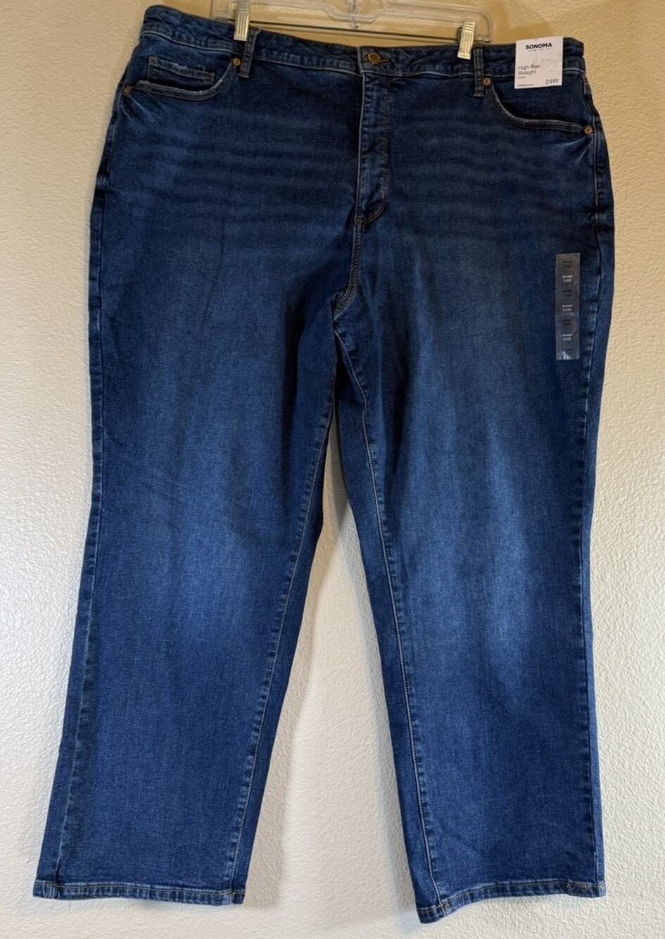 NWT Sonoma Plus 24W Dark Wash Straight Leg Jeans Stretch High Rise Denim